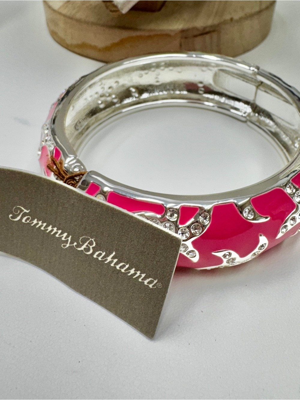 Tommy Bahama Pink Enamel & Crystal Hinged Bangle Bracelet